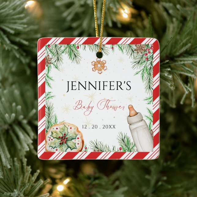 Custom Watercolor Hand Drawn Cosy Holiday  Ceramic Ornament (Tree)