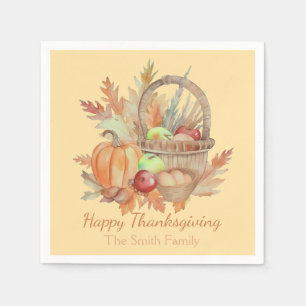Custom Watercolor Happy Thanksgiving Basket Napkin