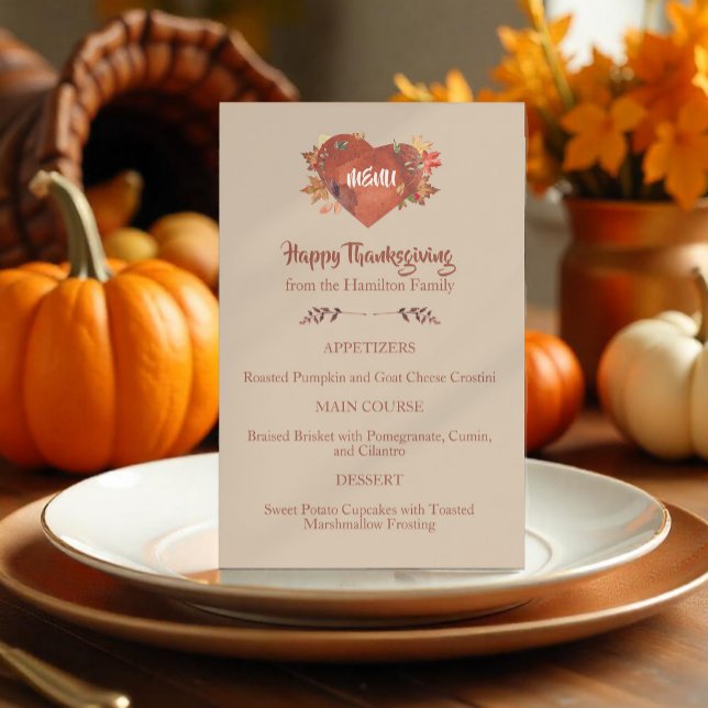 Custom Watercolor Heart Thanksgiving Menu (Creator Uploaded)