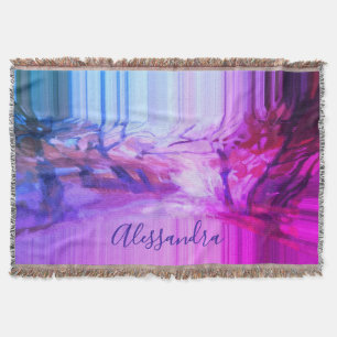 Custom Watercolor Hot Pink Blue Abstract Nature Throw Blanket