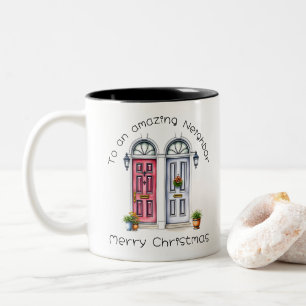 Custom Watercolor illustration Neighbours Door Two-Tone Coffee Mug