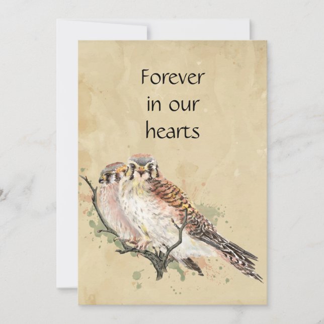 Custom Watercolor Kestrel Bird Art Memorial  Invitation (Front)