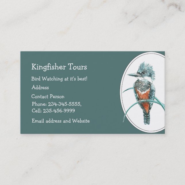 Custom Watercolor Kingfisher Bird Business Card (Front)