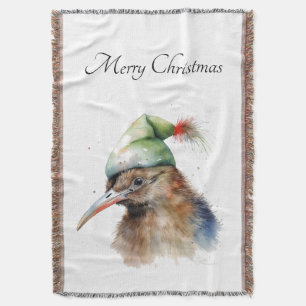 Custom Watercolor Kiwi Bird Christmas Green Elf Throw Blanket