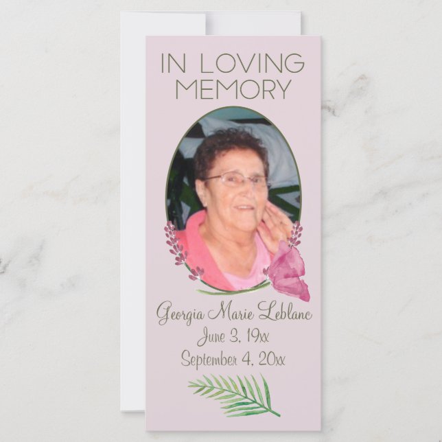 Custom Watercolor Lavender Memorial Keepsakes Card (Front)