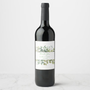 Custom Watercolor Leaves White Wedding Thank You Wine Label
