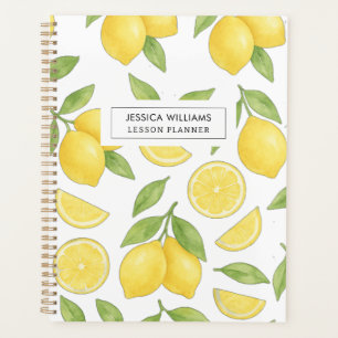 Custom Watercolor Lemon Pattern Teacher Lesson Planner
