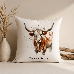 Custom Watercolor Longhorn Western Ranch Art Cushion