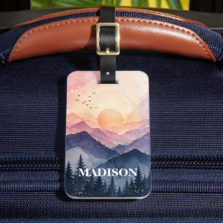 Custom Watercolor Nature Trecking Hills Vacation Luggage Tag