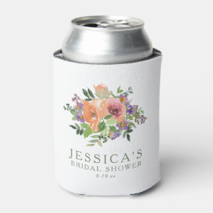 Custom Watercolor Orange Floral Bridal Shower Can Cooler