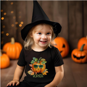Custom Watercolor Orange Pumpkin Halloween Candy Toddler T-Shirt