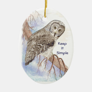 Custom Watercolor Owl Dated Keep it Simple Quote Ceramic Ornament