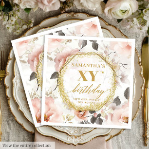 Custom Watercolor Pink 90 Birthday Napkins Elegant