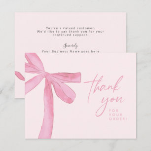 Custom watercolor Pink bow business Handlettering Thank You Card