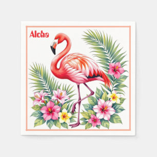 Custom Watercolor Pink Flamingo Floral Hawaiian Napkin