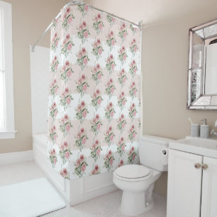 Custom Watercolor Pink Roses Stripe Shower Curtain