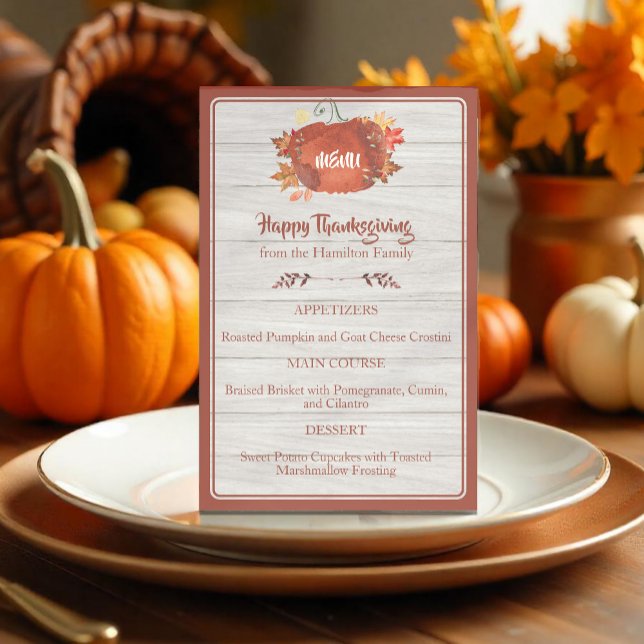 Custom Watercolor Pumpkin Thanksgiving Grey Menu (Creator Uploaded)