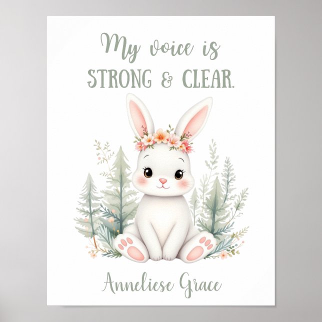 Custom Watercolor Rabbit Woodland Animal Nursery Poster (Front)