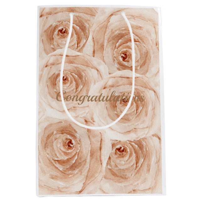 Custom watercolor roses floral congratulation medium gift bag (Front)