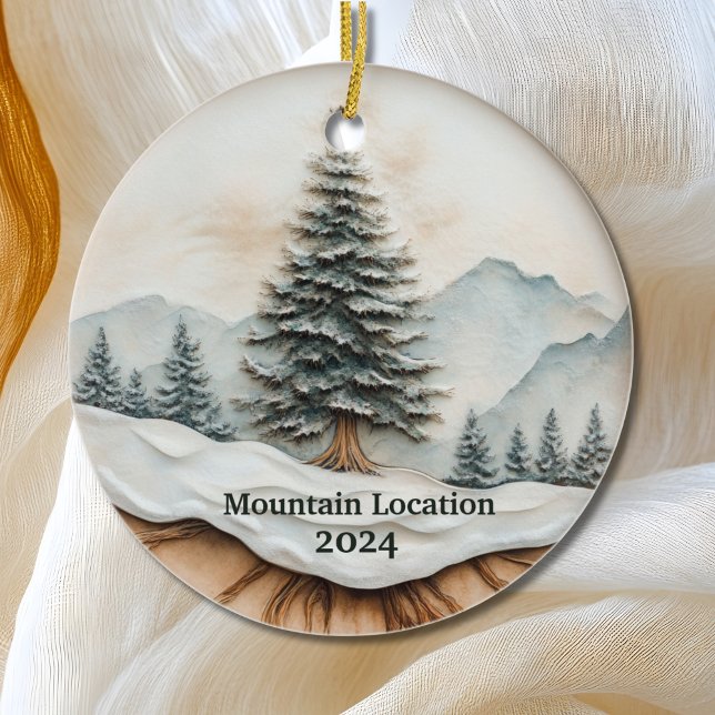 Custom Watercolor Rustic Mountain  Ceramic Ornament (Creator Uploaded)