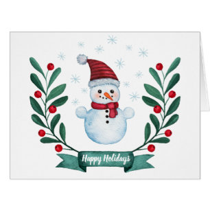 Custom Watercolor Snowman Christmas Folded Card