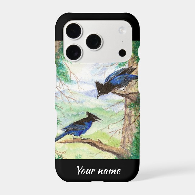 Custom Watercolor Stellar Jay Birds Forest Trees  (Back)