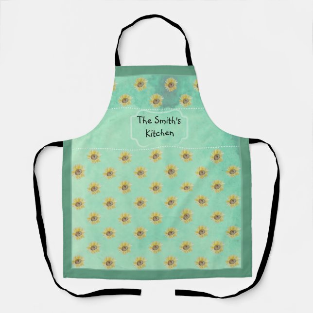 Custom Watercolor Sunflower Kitchen Apron  (Front)