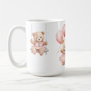 Custom Watercolor Teddy Bear Girl 1st Birthday Coffee Mug