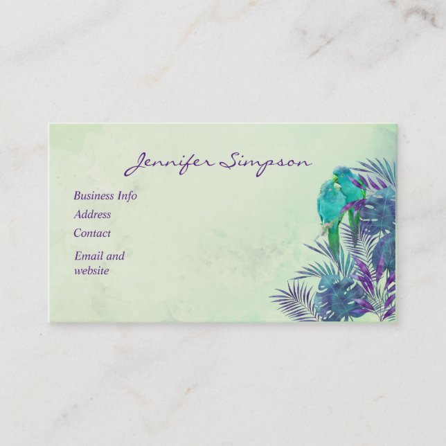Custom  Watercolor Tropical Parrot Business Business Card (Front)