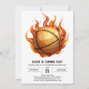 Custom Watercolor Whimsical Basketball Birthday Invitation