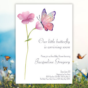 Custom Watercolor Wildflower Butterfly Baby Shower Invitation