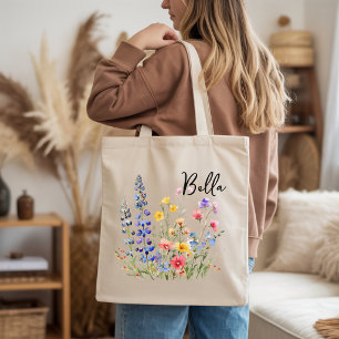 Custom watercolor wildflower Mum Bride Bridesmaids Tote Bag