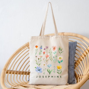 Custom Watercolor Wildflower Tote Bag for Bride