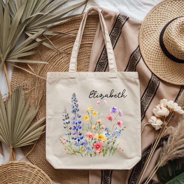 Custom watercolor wildflower tote bag gift for her (Personalized watercolor wildflower tote bag gift for her, Custom floral tote bag for mom or grandma )