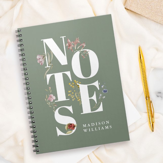 Custom Watercolor Wildflowers Floral Notes Notebook (Personalize with your name or other desired text.)