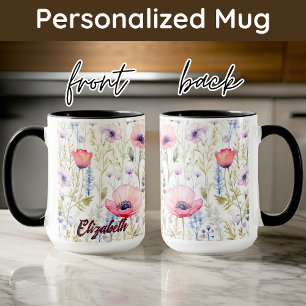 Custom watercolor wildflowers mug, Mothers day Mug