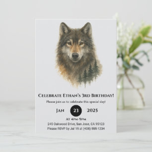 Custom Watercolor Wolf Birthday  Invitation