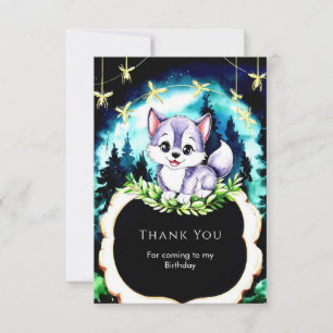 Custom Watercolor Wolf Birthday Thank You Card