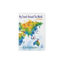 Custom Watercolor World Map Passport Holder Case