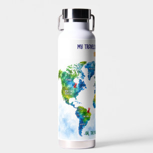 Custom Watercolor World Map Stainless Steel Water Bottle