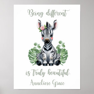 Custom Watercolor Zebra Girl Safari Nursery  Poster