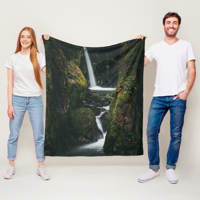 Custom Waterfall Cascading Down Lush Greenery  Fleece Blanket (In Situ)