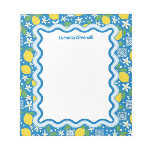 Custom Wavy Border Blue Lemons Personalized Notepad
