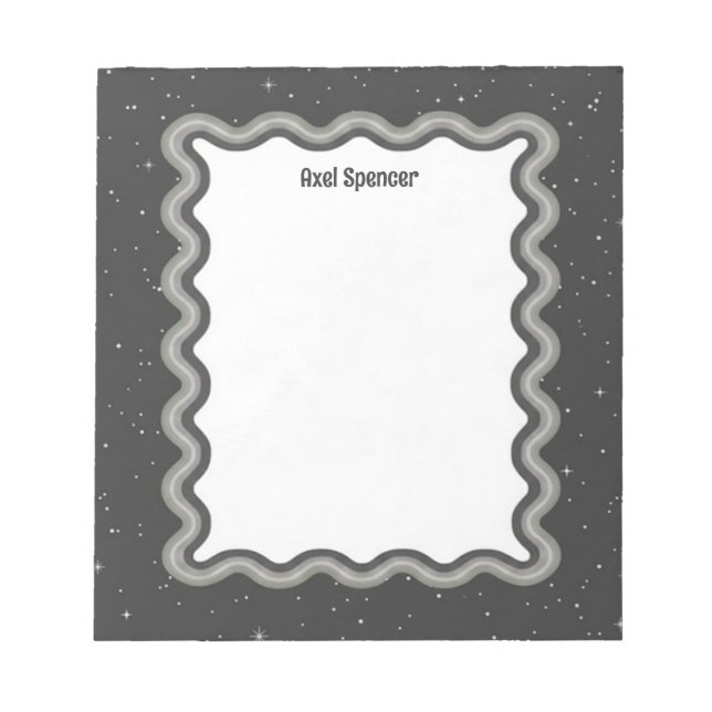 Custom Wavy Border Charcoal Space Stars Customized Notepad (Front)