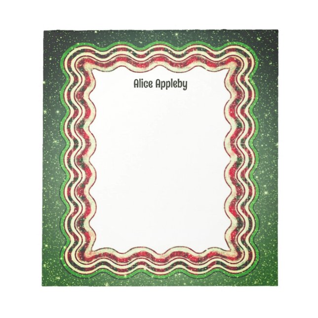 Custom Wavy Border Christmas Red Green Customized Notepad (Front)