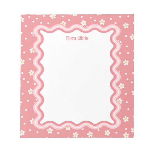 Custom Wavy Border Kawaii Flowers Personalized Notepad (Front)