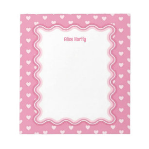 Custom Wavy Border Pink Love Hearts Personalized Notepad