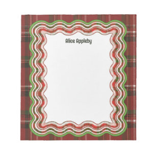 Custom Wavy Border Red Green Tartan Personalized Notepad