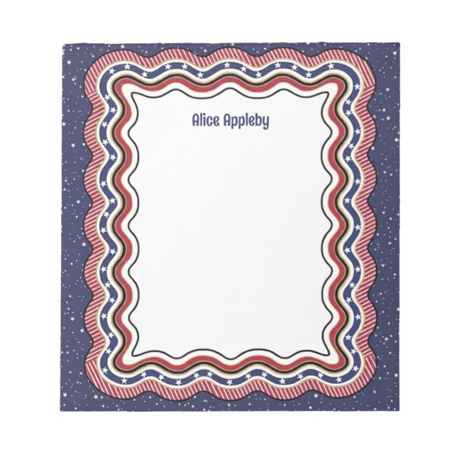 Custom Wavy Border Red White Blue: Personalized Notepad (Front)