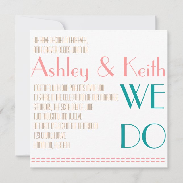Custom We Do Classic White Wedding Invitation (Front)